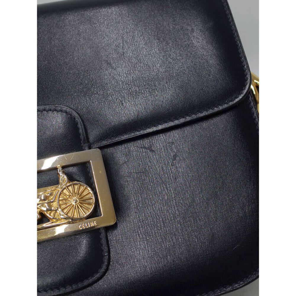 Celine black leather shoulder bag gold tone horse carriage motif - Picture 7 of 9